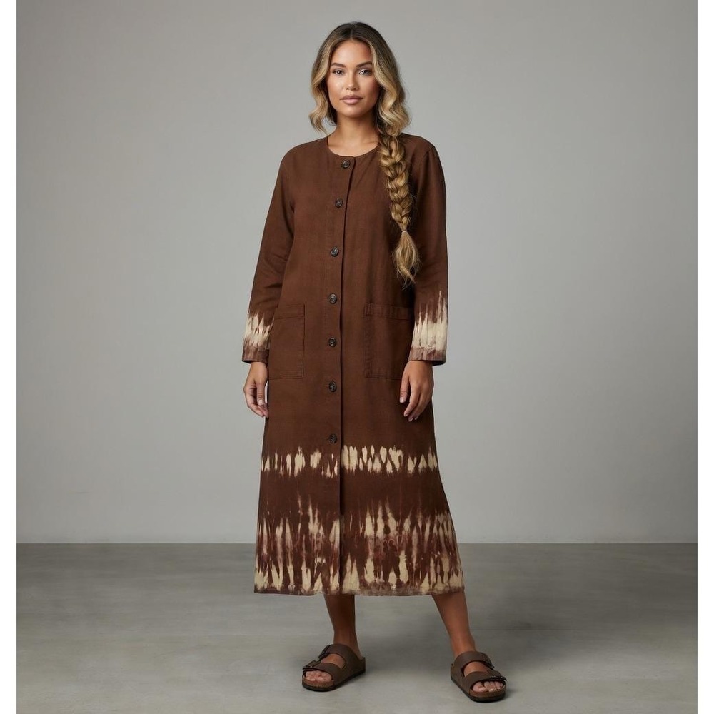 Vtg‎ Granola Dress M 8 10 HARI Shift Button Up Tie Dye 100% Cotton Brown Hippie